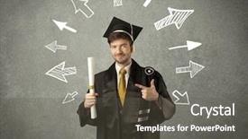  Presentation with hand drawn brush stroke design - Slide deck consisting of university road direction - young graduate student with hand background and a  colored foreground