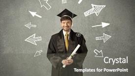  Presentation with student - PPT layouts enhanced with university road direction - young graduate student with hand background and a gray colored foreground