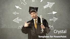  Presentation with student - Theme featuring university road direction - young graduate student with hand background and a  colored foreground