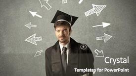  Presentation with student - Slide deck consisting of university road direction - young graduate student with hand background and a  colored foreground