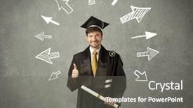  Presentation with student - Slides consisting of university road direction - young graduate student with hand background and a gray colored foreground