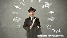  Presentation with student - Beautiful presentation theme featuring university road direction - young graduate student with hand backdrop and a gray colored foreground