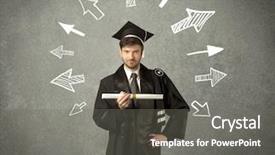  Presentation with student - Theme featuring university road direction - young graduate student with hand background and a gray colored foreground