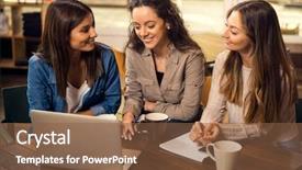  Presentation with friends - Beautiful presentation theme featuring university shop - group of beautiful female friends backdrop and a tawny brown colored foreground