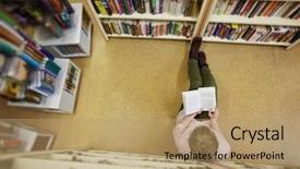  Presentation with reading for kids - Slides with university shop - reading in library aisle background and a coral colored foreground