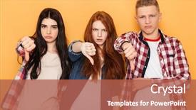  Presentation with racial group high school students - Presentation design enhanced with school friends showing thumbs down background and a red colored foreground