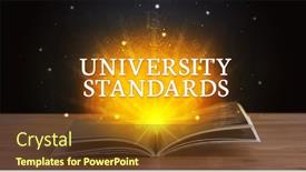  Presentation with open book - Slides enhanced with university-standards-inscription-coming-out background and a tawny brown colored foreground