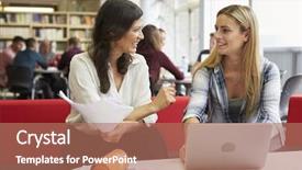  Presentation with university library - Colorful slides enhanced with university student working in library backdrop and a coral colored foreground