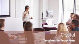  Presentation with students on campus - Amazing PPT layouts having university students attending lecture backdrop and a coral colored foreground