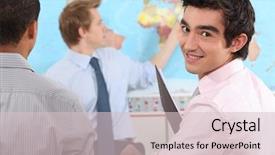  Presentation with geography - Slide set featuring university students learning geography background and a  colored foreground