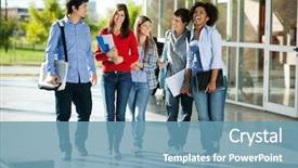  Presentation with cheerful - Presentation design with university students walking on campus background and a teal colored foreground