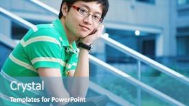  Presentation with foreign boy student - Colorful slides enhanced with university technology - asian student boy with laptop backdrop and a  colored foreground