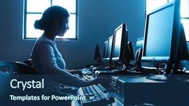  Presentation with of a computer lab - PPT theme having university technology - student in computer lab background and a ocean colored foreground