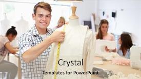  Presentation with design fashion - PPT theme enhanced with university vocational - college students studying fashion background and a lemonade colored foreground