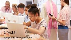  Presentation with design fashion - Amazing PPT theme having university vocational - college students studying fashion backdrop and a  colored foreground