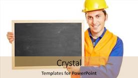  Presentation with vocational - Slides enhanced with university vocational - construction worker with hardhat background and a  colored foreground