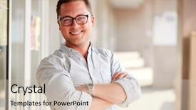  Presentation with school building - PPT theme with university vocational - portrait of smiling male school background and a lemonade colored foreground