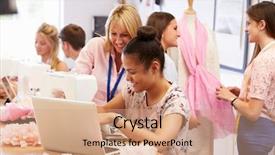  Presentation with college students - PPT theme with university vocational - teacher helping college students studying background and a coral colored foreground