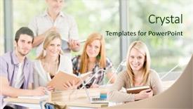  Presentation with professor - Theme enhanced with university young study group background and a soft green colored foreground