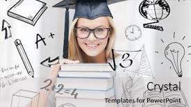  Presentation with stack books - Audience pleasing presentation design consisting of grauaite univrsity - education and university concept backdrop and a light gray colored foreground