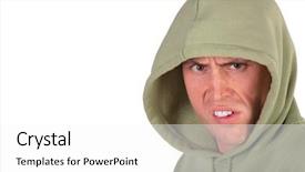  Presentation with angry - Audience pleasing presentation theme consisting of unkind - angry man in hood backdrop and a  colored foreground