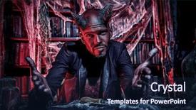  Presentation with horror movie - PPT theme having unkind - portrait of a bad demon background and a navy blue colored foreground