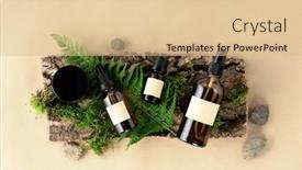  Presentation with natural cosmetic - Presentation theme consisting of unlabeled-cosmetic-bottles-on-natural background and a lemonade colored foreground