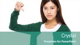  Presentation with top and down features of internet - Presentation theme consisting of unlike - woman with thumb down background and a  colored foreground