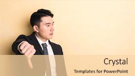  Presentation with give - Slide deck featuring unlike - young asian business man give background and a  colored foreground