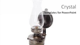  Presentation with oil lamp - PPT theme consisting of unlit antique oil lamp isolated on white background and a white colored foreground