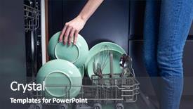  Presentation with loading - Cool new presentation theme with loading unloading - beautiful young smiling woman doing backdrop and a dark gray colored foreground