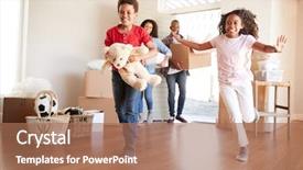  Presentation with family new born - PPT layouts consisting of first americans - excited family carrying boxes background and a coral colored foreground