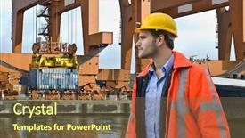  Presentation with ship engineering - Slide deck consisting of unloading of a container ship background and a tawny brown colored foreground