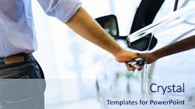  Presentation with car door - Theme having unlock customer - close up human hand opening background and a sky blue colored foreground