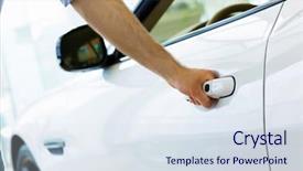  Presentation with car door - Theme with unlock customer - close up human hand opening background and a sky blue colored foreground