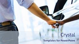  Presentation with car door - Beautiful theme featuring unlock customer - close up human hand opening backdrop and a sky blue colored foreground