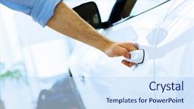  Presentation with car door - Amazing PPT theme having unlock customer - close up human hand opening backdrop and a sky blue colored foreground