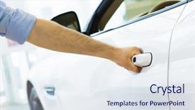  Presentation with car door - Audience pleasing PPT layouts consisting of unlock customer - close up human hand opening backdrop and a sky blue colored foreground