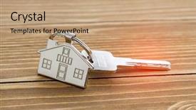  Presentation with house key - Cool new slides with unlock customer - key with silver house shaped backdrop and a coral colored foreground