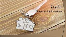  Presentation with house key - Slide deck consisting of unlock customer - key with silver house shaped background and a coral colored foreground