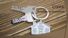  Presentation with house key - Beautiful theme featuring unlock customer - key with silver house shaped backdrop and a coral colored foreground