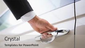  Presentation with car door - Beautiful PPT layouts featuring unlock customer - man holding a car door backdrop and a  colored foreground