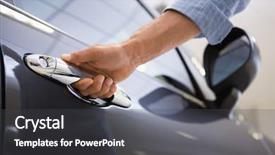  Presentation with car door - Presentation theme with unlock customer - man holding a car door background and a  colored foreground