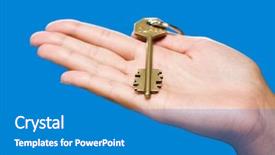  Presentation with blue and gold - Slides consisting of unlock potential - golden key lying background and a teal colored foreground