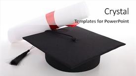  Presentation with graduation white cap - Cool new slide set with unlock potential - graduation cap and diploma isolated backdrop and a white colored foreground