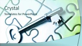  Presentation with unlock - Slide set consisting of unlock potential - single key resting on jigsaw background and a cool aqua colored foreground