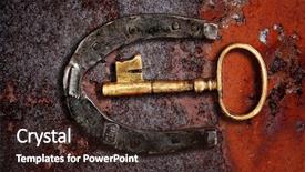  Presentation with key - Presentation theme having unlock potential - vintage golden key and horseshoe background and a wine colored foreground