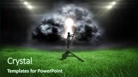  Presentation with football lights - PPT theme enhanced with unlock world - businessman climbing up ladder background and a forest green colored foreground
