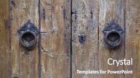  Presentation with old wooden door antique - PPT theme consisting of unlock world - old ancient door detail 04 background and a gray colored foreground