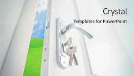  Presentation with open door policy health care - Colorful theme enhanced with unlock world - open white door to green backdrop and a white colored foreground